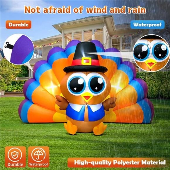 6FT Thanksgiving Inflatables Outdoor Decoration Inflatable Turkey, Built in LED - Picture 5 of 7